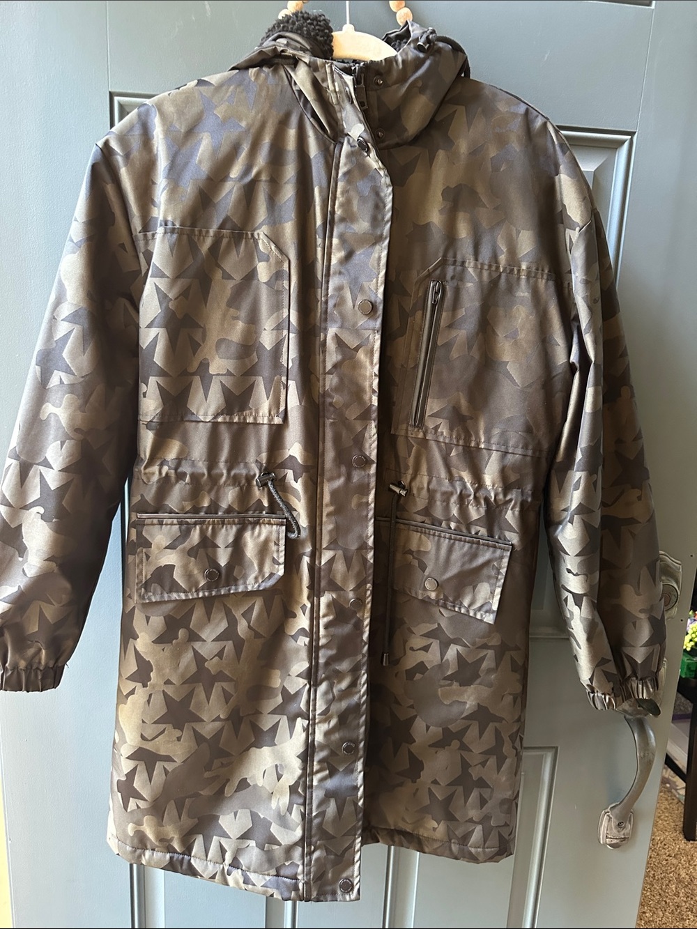 Avec Les Filles Olive Camouflage Hooded Jacket